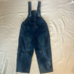 Midirose Women’s Blue Denim Button-front Baggy Bib Overalls